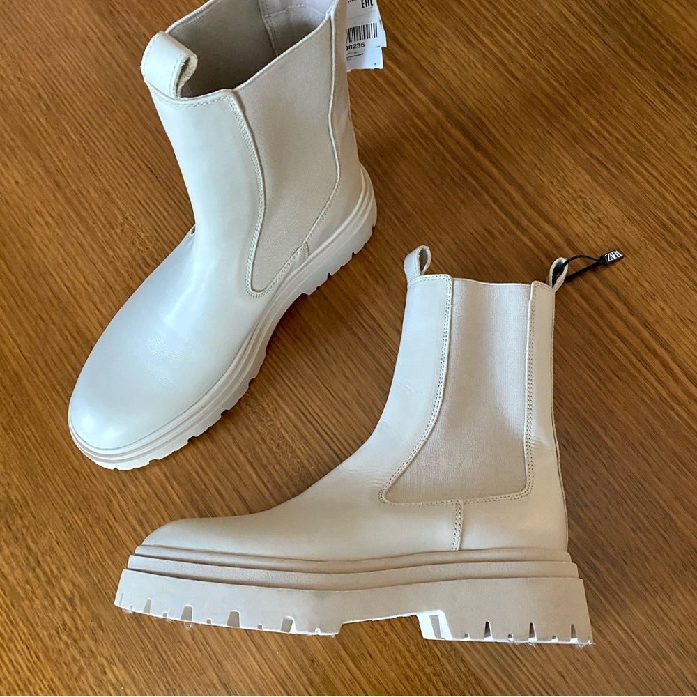 Zara Cream Platform Chelsea Ankle Boots